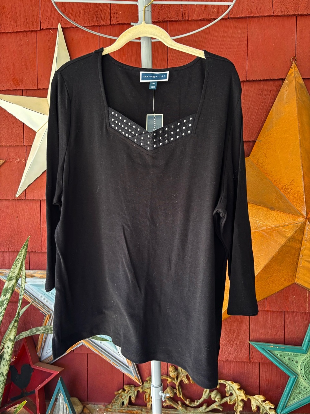 NWT. Y2K Karen Scott Retro Deep Black Tunic 3/4 Sleeve Top Women’s Plus Size XXL
